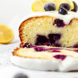 blueberry and lemon pound cake with icing