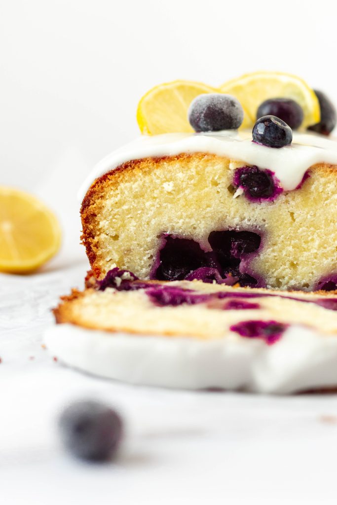 blueberry and lemon pound cake with icing