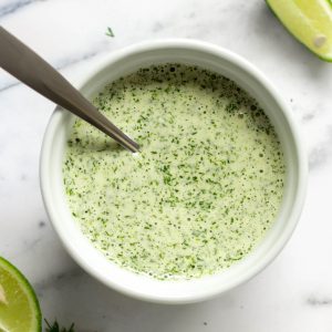 cilantro dressing in a small bowl