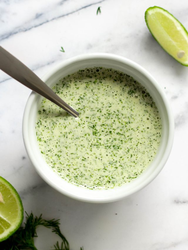 cilantro dressing in a small bowl