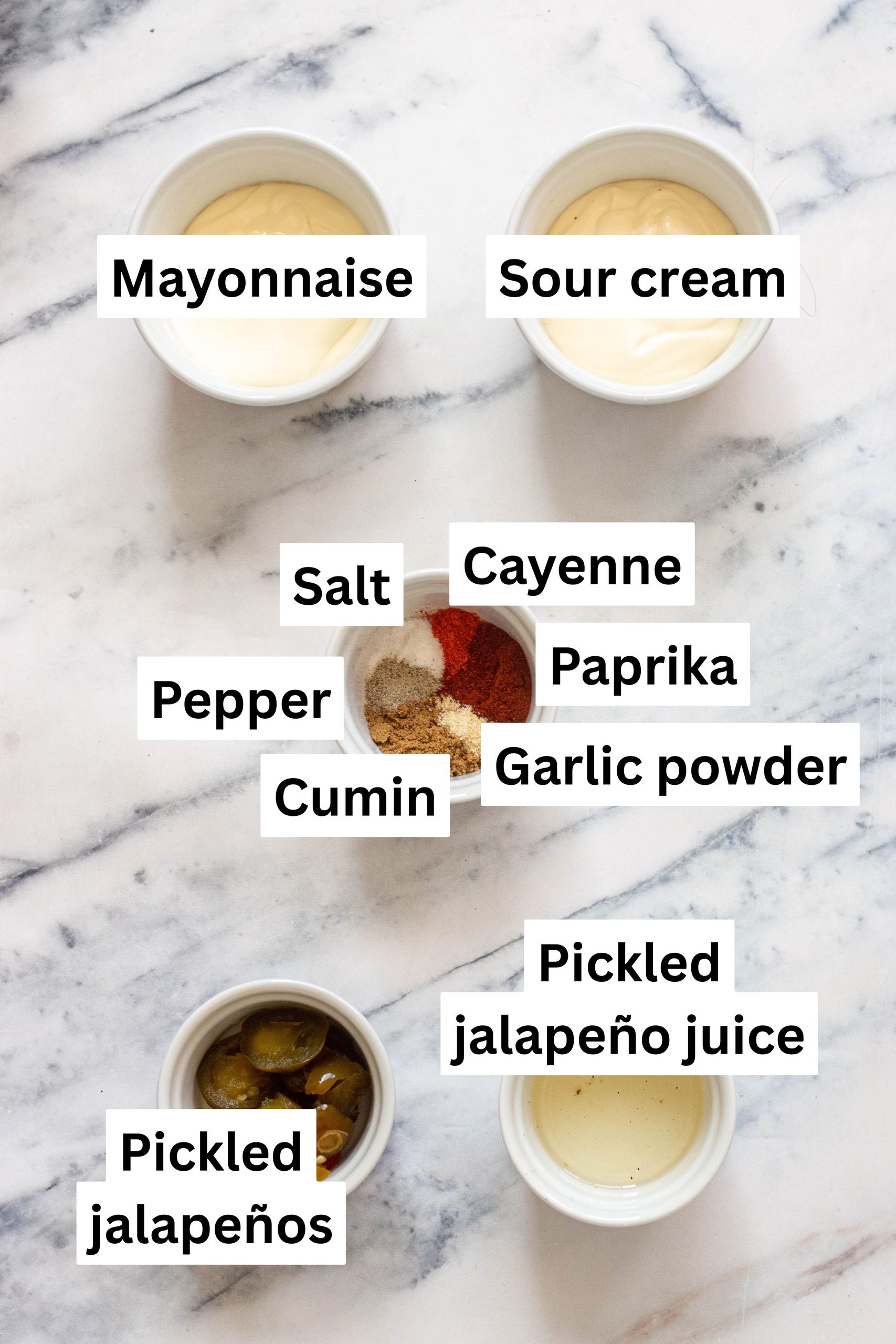 ingredients for taco bell's quesadilla sauce in ramekins